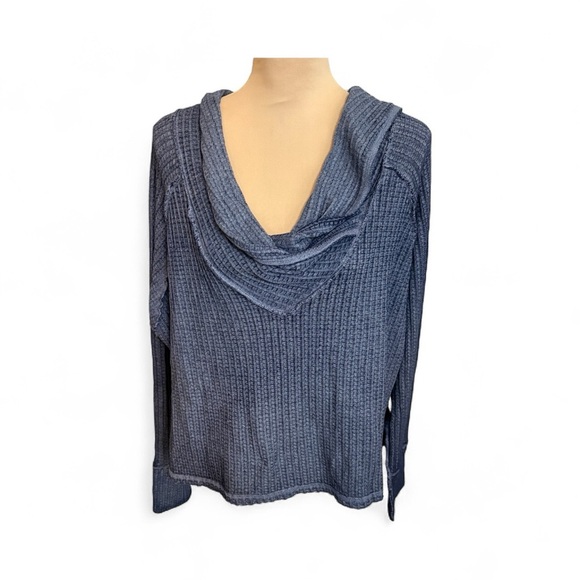 Free People Wildcat High-Low Waffle Knit Cowl Neck Blue-Purple Oversized Top L - Picture 2 of 9